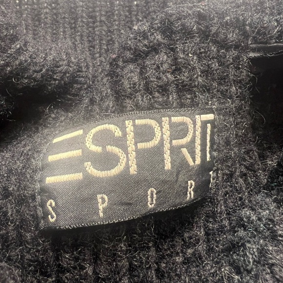 ESPRIT 80 Vintage 100% Wool knit Oversized Sweater Collared Black &Teal collar - Picture 10 of 11